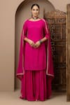 Buy_Monika Mathuria Datta_Pink Georgette Embroidery Boat Neck, Kurta Sharara Set _at_Aza_Fashions
