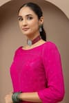 Shop_Monika Mathuria Datta_Pink Georgette Embroidery Boat Neck, Kurta Sharara Set _Online_at_Aza_Fashions
