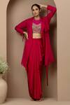 Buy Monika Mathuria Datta Pink Dupion, Lycra, Organza Embroidery, Zari Halter Blouse And Dhoti Skirt Set at Aza Fashions Buy_Monika Mathuria Datta_Pink Dupion, Lycra, Organza Embroidery, Zari Halter Blouse And Dhoti Skirt Set _at_Aza_Fashions