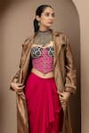 Monika Mathuria Datta_Pink Chanderi, Lycra, Tissue Embroidery Bandeau Aari Corset And Dhoti Skirt Set _Online_at_Aza_Fashions