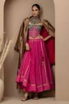 Buy_Monika Mathuria Datta_Pink Cotton, Viscose, Tissue, Chanderi Embroidery, Aari Corset Lehenga Set _at_Aza_Fashions