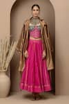 Shop_Monika Mathuria Datta_Pink Cotton, Viscose, Tissue, Chanderi Embroidery, Aari Corset Lehenga Set _at_Aza_Fashions