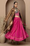 Shop_Monika Mathuria Datta_Pink Cotton, Viscose, Tissue, Chanderi Embroidery, Aari Corset Lehenga Set _Online_at_Aza_Fashions