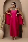 Buy_Monika Mathuria Datta_Pink Dupion, Viscose, Tissue Embroidery Collared Aari Dress And Jacket Set _at_Aza_Fashions