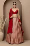 Buy_Monika Mathuria Datta_Maroon Dupion, Brocade, Silk, Georgette Zari, Chevron Pattern Lehenga Set _at_Aza_Fashions