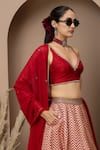 Monika Mathuria Datta_Maroon Dupion, Brocade, Silk, Georgette Zari, Chevron Pattern Lehenga Set _Online_at_Aza_Fashions