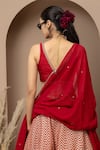 Buy_Monika Mathuria Datta_Maroon Dupion, Brocade, Silk, Georgette Zari, Chevron Pattern Lehenga Set _Online_at_Aza_Fashions