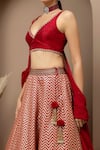 Monika Mathuria Datta_Maroon Dupion, Brocade, Silk, Georgette Zari, Chevron Pattern Lehenga Set _at_Aza_Fashions