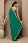 Shop Monika Mathuria Datta Emerald Green Crepe, Dupion Embroidery, Stones, Saree With Tailored Blouse at Aza Fashions Shop_Monika Mathuria Datta_Emerald Green Crepe, Dupion Embroidery, Stones, Saree With Tailored Blouse _at_Aza_Fashions