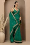 Buy Monika Mathuria Datta Emerald Green Crepe, Dupion Embroidery, Stones, Saree With Tailored Blouse Online at Aza Fashions Buy_Monika Mathuria Datta_Emerald Green Crepe, Dupion Embroidery, Stones, Saree With Tailored Blouse _Online_at_Aza_Fashions