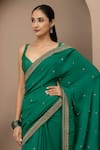 Shop Monika Mathuria Datta Emerald Green Crepe, Dupion Embroidery, Stones, Saree With Tailored Blouse Online at Aza Fashions Shop_Monika Mathuria Datta_Emerald Green Crepe, Dupion Embroidery, Stones, Saree With Tailored Blouse _Online_at_Aza_Fashions