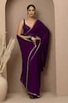 Monika Mathuria Datta_Purple Georgette, Dupion Sweetheart Neck Dupka Saree And Tailored Blouse _Online_at_Aza_Fashions