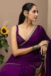 Buy_Monika Mathuria Datta_Purple Georgette, Dupion Sweetheart Neck Dupka Saree And Tailored Blouse _Online_at_Aza_Fashions