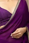 Shop_Monika Mathuria Datta_Purple Georgette, Dupion Sweetheart Neck Dupka Saree And Tailored Blouse _Online_at_Aza_Fashions
