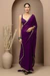 Monika Mathuria Datta_Purple Georgette, Dupion Sweetheart Neck Dupka Saree And Tailored Blouse _at_Aza_Fashions