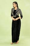 Buy Samyukta Singhania Black Velvet Embroidery, Buckles Square Neck Hand Gown With Belt Online Buy_Samyukta Singhania_Black Velvet Embroidery, Buckles Square Neck Hand Gown With Belt _Online