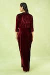 Samyukta Singhania Maroon Velvet Embroidery, Rhinestones V-neck Hand Gown With Belt Online at Aza Fashions Samyukta Singhania_Maroon Velvet Embroidery, Rhinestones V-neck Hand Gown With Belt _Online_at_Aza_Fashions