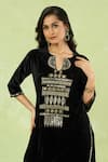 Buy_Samyukta Singhania_Black Velvet Embroidery, Mirrors, Sequins Split V-neck Hand Kurta And Pant Set _Online