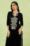 Samyukta Singhania_Black Velvet Embroidery, Mirrors, Sequins Split V-neck Hand Kurta And Pant Set 