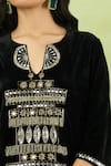 Samyukta Singhania_Black Velvet Embroidery, Mirrors, Sequins Split V-neck Hand Kurta And Pant Set 