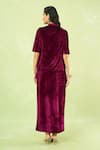 Samyukta Singhania_Wine Velvet Embroidery, Sequins, Metallic Thread Hand Peplum Top And Knot Skirt _Online_at_Aza_Fashions