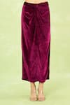 Samyukta Singhania_Wine Velvet Embroidery, Sequins, Metallic Thread Hand Peplum Top And Knot Skirt _Online