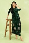 Buy_Samyukta Singhania_Green Velvet Sequins, Embroidery Round Neck Hand Kurta And Pant Set _at_Aza_Fashions