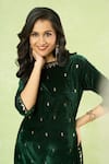 Buy_Samyukta Singhania_Green Velvet Sequins, Embroidery Round Neck Hand Kurta And Pant Set _Online_at_Aza_Fashions