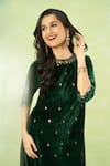 Shop_Samyukta Singhania_Green Velvet Sequins, Embroidery Round Neck Hand Kurta And Pant Set _Online_at_Aza_Fashions