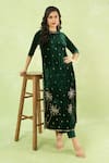 Shop_Samyukta Singhania_Green Velvet Sequins, Embroidery Round Neck Hand Kurta And Pant Set _at_Aza_Fashions