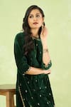 Shop_Samyukta Singhania_Green Velvet Sequins, Embroidery Round Neck Hand Kurta And Pant Set 