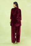 Samyukta Singhania_Maroon Velvet Embroidery, Zari Mandarin Collar Hand Kurta And Farshi Salwar Set _Online_at_Aza_Fashions