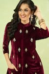 Shop_Samyukta Singhania_Maroon Velvet Embroidery, Zari Mandarin Collar Hand Kurta And Farshi Salwar Set _Online_at_Aza_Fashions