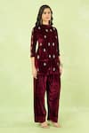 Buy_Samyukta Singhania_Maroon Velvet Embroidery, Zari Mandarin Collar Hand Kurta And Farshi Salwar Set _Online