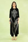 Buy_Samyukta Singhania_Black Velvet Embroidery, Metallic Thread Round Floral Hand Kurta And Pant Set _Online_at_Aza_Fashions