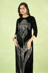 Shop_Samyukta Singhania_Black Velvet Embroidery, Metallic Thread Round Floral Hand Kurta And Pant Set _Online_at_Aza_Fashions