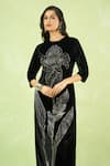 Shop_Samyukta Singhania_Black Velvet Embroidery, Metallic Thread Round Floral Hand Kurta And Pant Set _at_Aza_Fashions