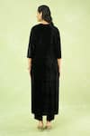 Samyukta Singhania_Black Velvet Embroidery, Metallic Thread Round Floral Hand Kurta And Pant Set _Online_at_Aza_Fashions