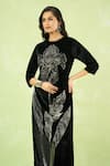 Shop_Samyukta Singhania_Black Velvet Embroidery, Metallic Thread Round Floral Hand Kurta And Pant Set 