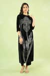 Samyukta Singhania_Black Velvet Embroidery, Metallic Thread Round Floral Hand Kurta And Pant Set _Online