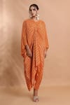 Shreya J Label_Orange Crepe V-neck Ladder Print Kaftan _Online_at_Aza_Fashions