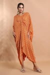 Buy_Shreya J Label_Orange Crepe V-neck Ladder Print Kaftan _at_Aza_Fashions