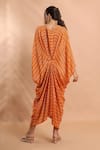 Shop_Shreya J Label_Orange Crepe V-neck Ladder Print Kaftan _at_Aza_Fashions