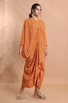 Buy_Shreya J Label_Orange Crepe V-neck Ladder Print Kaftan _Online_at_Aza_Fashions