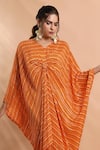 Shreya J Label_Orange Crepe V-neck Ladder Print Kaftan _at_Aza_Fashions