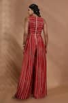 Shop_Shreya J Label_Red Crepe Embroidery, Sequins, Mirrors Round Lurex Ladderprint Hand Jumpsuit _at_Aza_Fashions