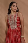 Shop_Shreya J Label_Red Crepe Embroidery, Sequins, Mirrors Round Lurex Ladderprint Hand Jumpsuit _Online_at_Aza_Fashions