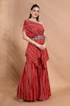 Buy_Shreya J Label_Red Chinon Embroidery, Sequins, Tassels One Ruched Tunic And Sharara Set _Online_at_Aza_Fashions