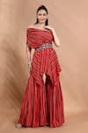Shop_Shreya J Label_Red Chinon Embroidery, Sequins, Tassels One Ruched Tunic And Sharara Set _Online_at_Aza_Fashions