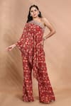Buy_Shreya J Label_Red Crepe Embroidery, Sequins, Beads One Shoulder Floral Tunic Set _at_Aza_Fashions